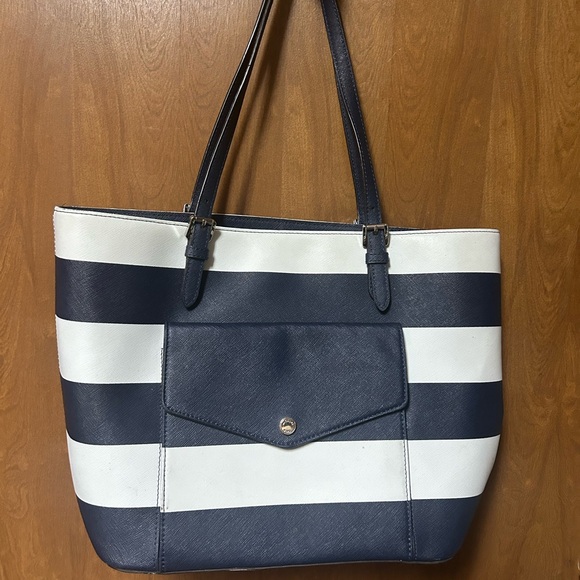 Michael Kors Handbags - Rehab Michael Kors Jet Set Travel Stripe Navy Blue+White Saffiano Leather Tote
